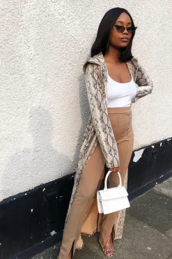 Rebellious Fashion Camel Split Front Flared Trousers - Florie