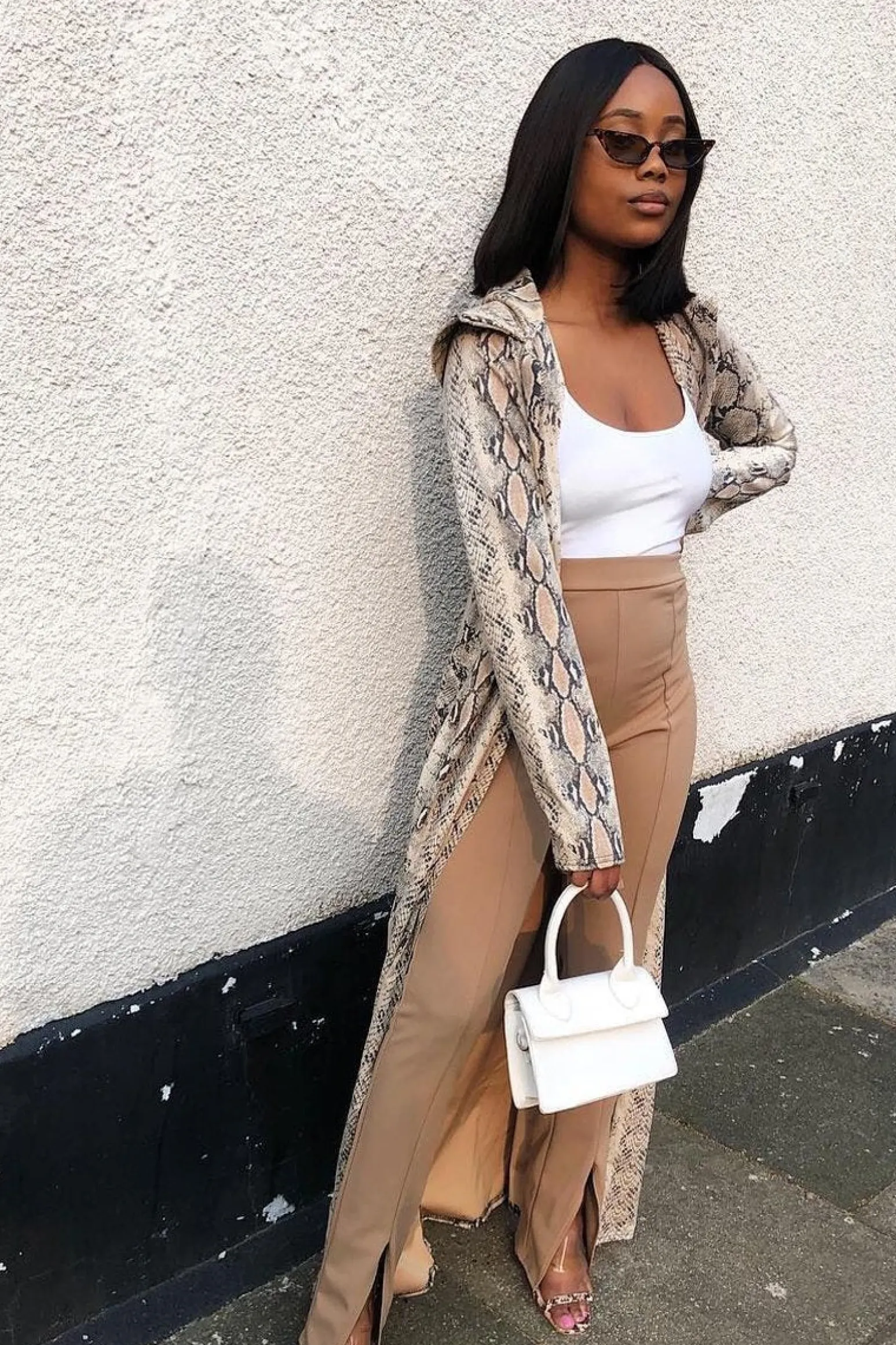 Rebellious Fashion Camel Split Front Flared Trousers - Florie