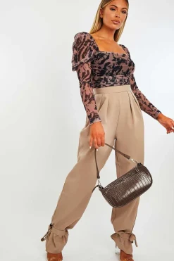 Rebellious Fashion Camel Straight Leg Ankle Tie Trouser - Darby