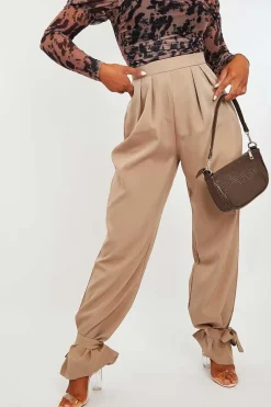 Rebellious Fashion Camel Straight Leg Ankle Tie Trouser - Darby