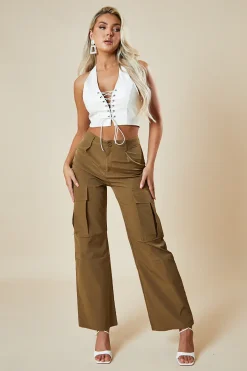 Rebellious Fashion Camel Straight Leg Cargo Trousers - Nishi
