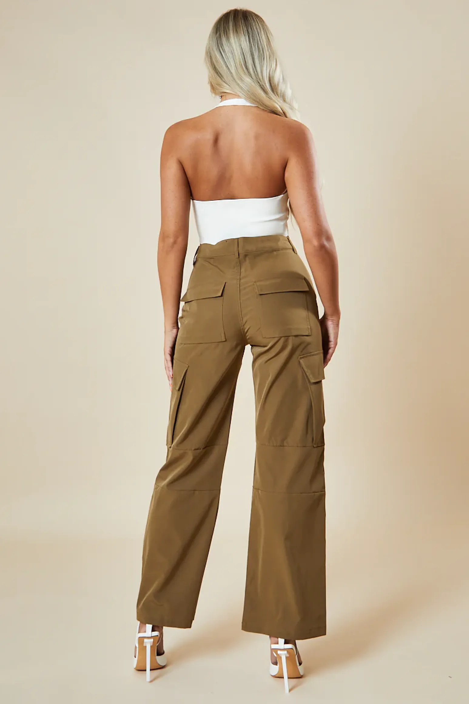 Rebellious Fashion Camel Straight Leg Cargo Trousers - Nishi