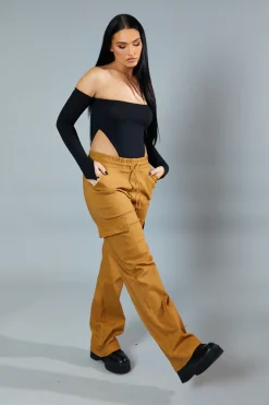 Rebellious Fashion Camel Straight Leg Cargo Trousers - Rian