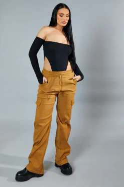 Rebellious Fashion Camel Straight Leg Cargo Trousers - Rian