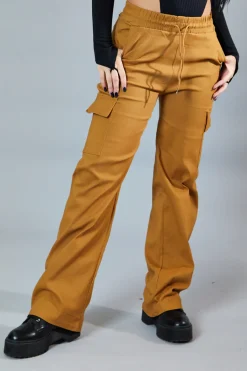 Rebellious Fashion Camel Straight Leg Cargo Trousers - Rian