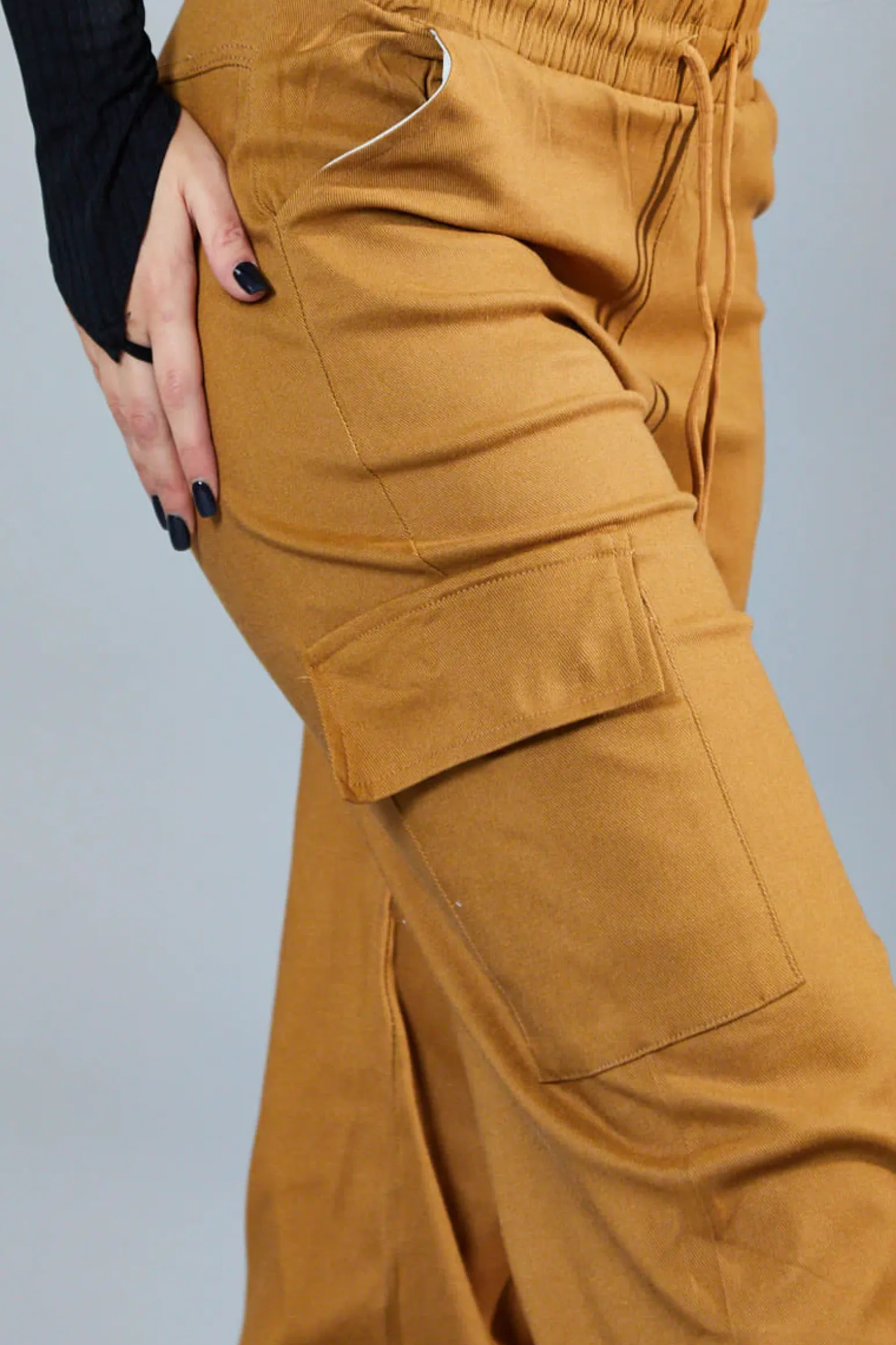 Rebellious Fashion Camel Straight Leg Cargo Trousers - Rian