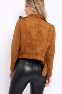 Rebellious Fashion Camel Suede Biker Jacket - Anja