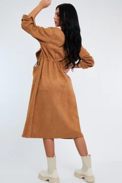 Rebellious Fashion Camel Suede Relaxed Tie Waist Trench Coat - Rora