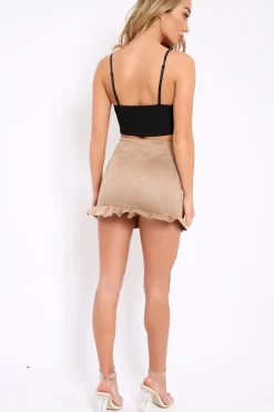 Rebellious Fashion Camel Suedette Frill Hem Mini Skirt - Misse