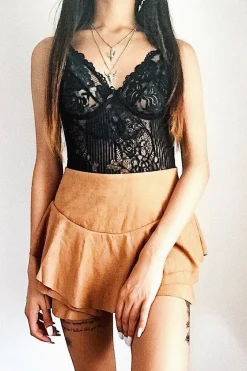 Rebellious Fashion Camel Suedette Frill High Waisted Shorts - Claudelle