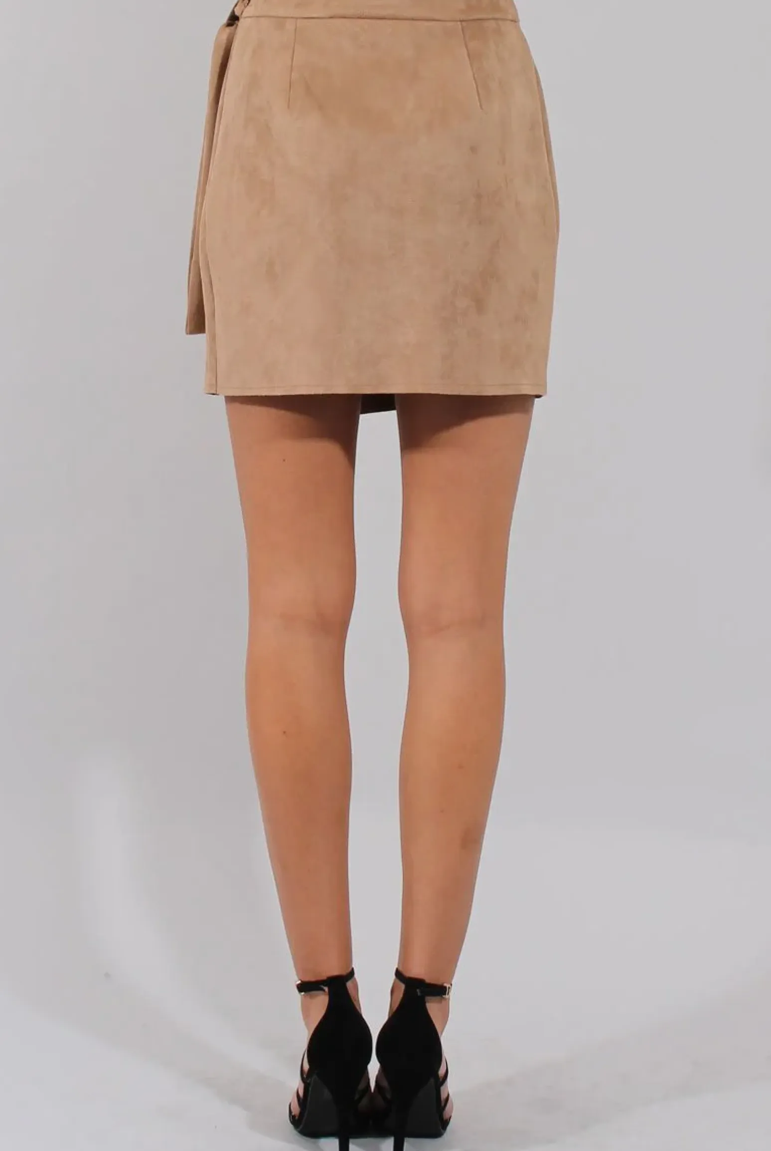 Rebellious Fashion Camel Suede Wrap Around Skirt - Emory