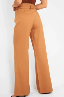 Rebellious Fashion Camel Tailored Wide Leg Belted Trousers - Chenelle
