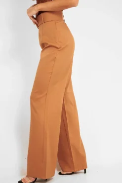 Rebellious Fashion Camel Tailored Wide Leg Belted Trousers - Chenelle
