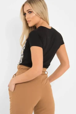 Rebellious Fashion Camel Tapered Belted Cigarette Trousers - Myasia
