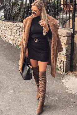 Rebellious Fashion Camel Teddy Long Double Breasted Coat - Miriam