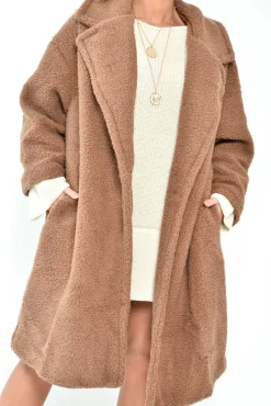 Rebellious Fashion Camel Teddy Long Double Breasted Coat - Miriam