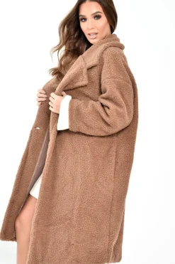 Rebellious Fashion Camel Teddy Long Double Breasted Coat - Miriam