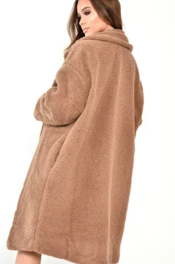 Rebellious Fashion Camel Teddy Long Double Breasted Coat - Miriam
