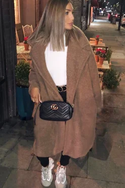 Rebellious Fashion Camel Teddy Long Double Breasted Coat - Miriam