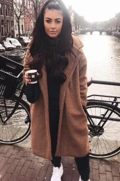 Rebellious Fashion Camel Teddy Long Double Breasted Coat - Miriam
