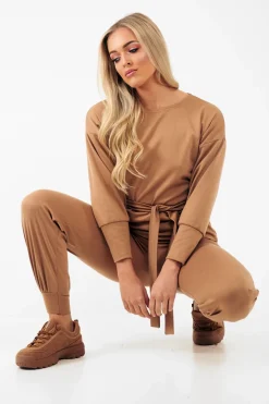 Rebellious Fashion Camel Tie at Waist Tracksuit - Sammie