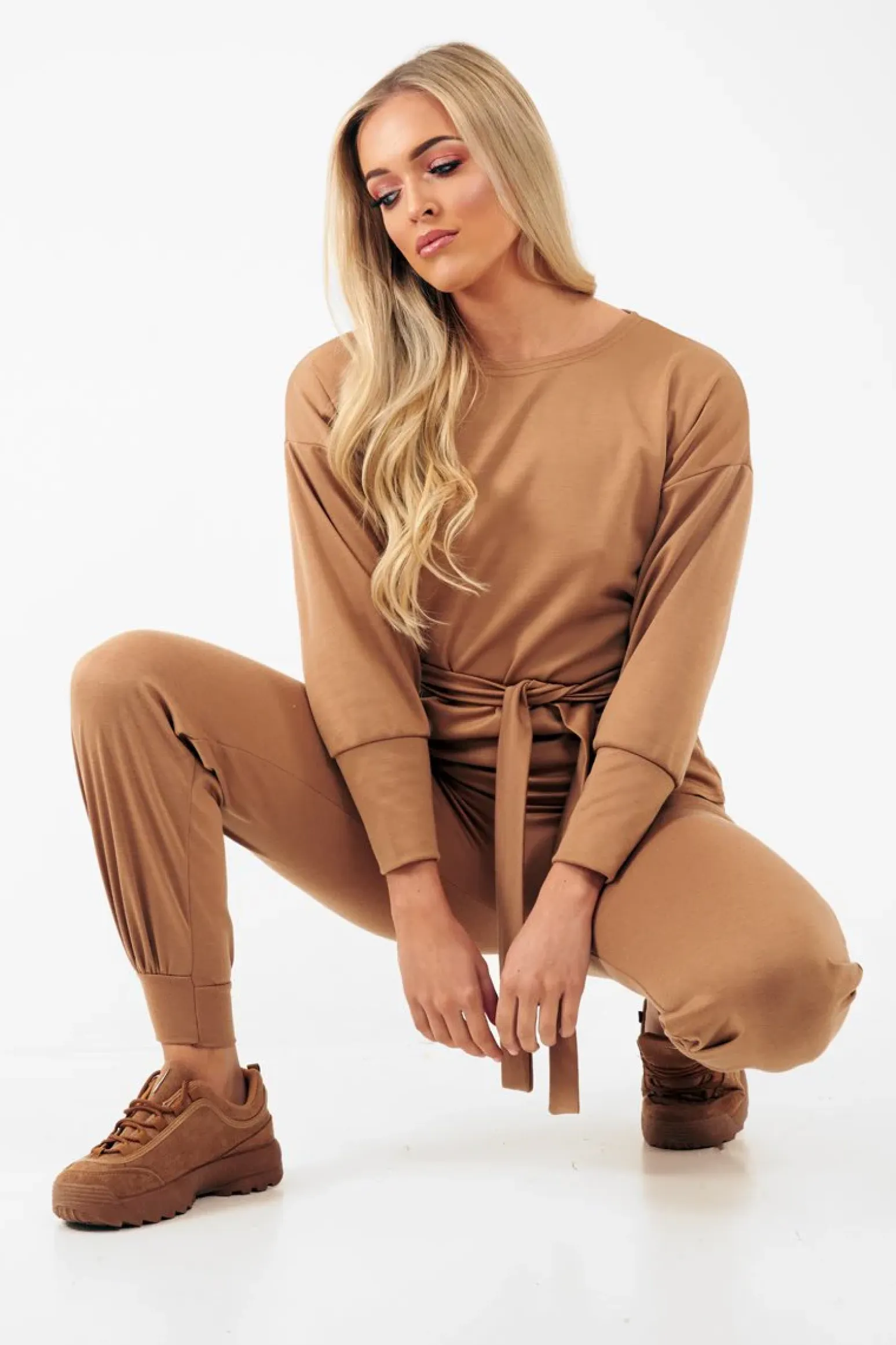 Rebellious Fashion Camel Tie at Waist Tracksuit - Sammie