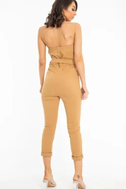 Rebellious Fashion Camel Tie Waist Sleeveless Jumpsuit - Tamya