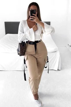 Rebellious Fashion Camel Utility Buckle Trouser - Zarie