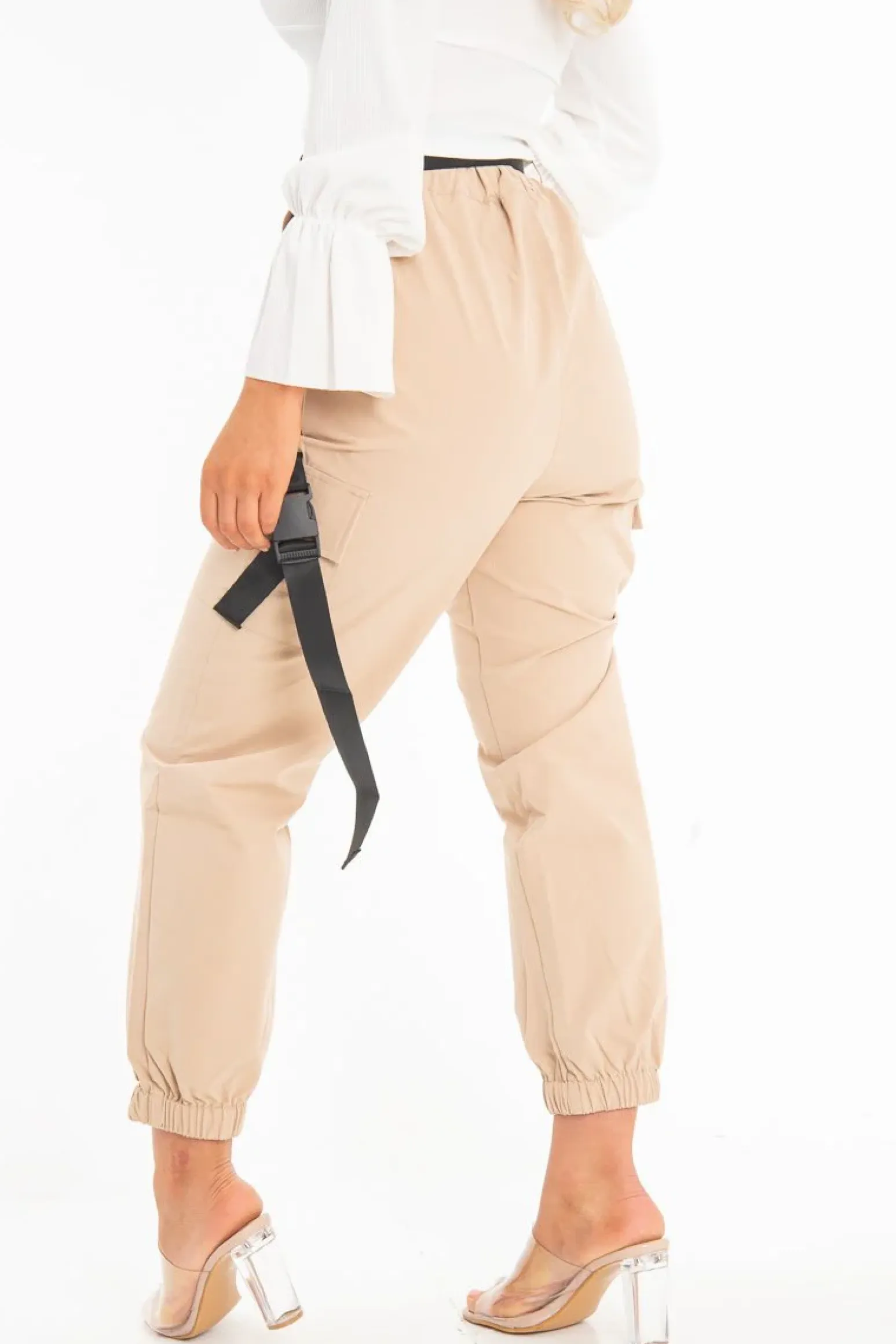 Rebellious Fashion Camel Utility Buckle Trouser - Zarie