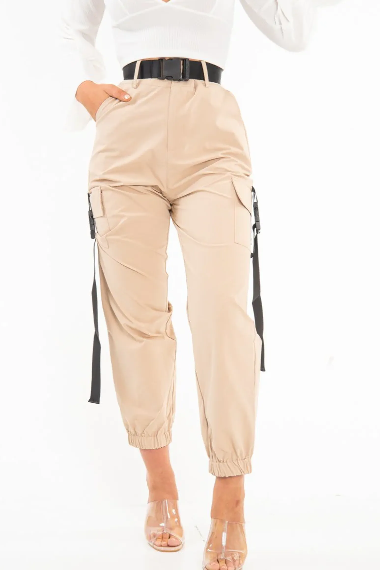 Rebellious Fashion Camel Utility Buckle Trouser - Zarie