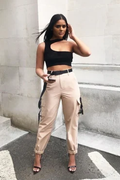 Rebellious Fashion Camel Utility Buckle Trouser - Zarie