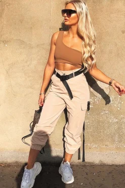 Rebellious Fashion Camel Utility Buckle Trouser - Zarie