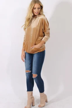 Rebellious Fashion Camel Velvet Oversized Hoodie - Reagan