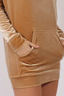 Rebellious Fashion Camel Velvet Oversized Hoodie - Reagan