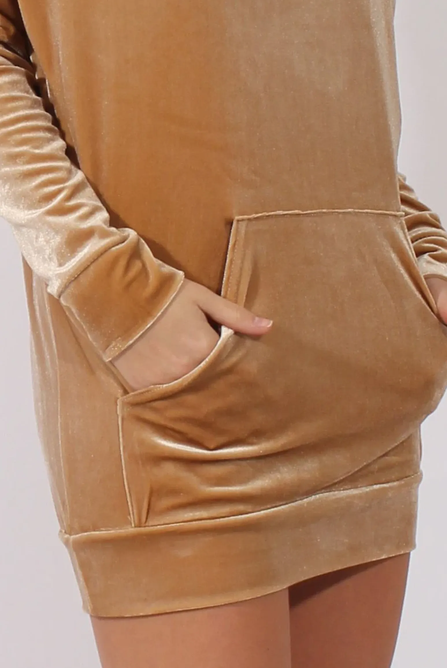 Rebellious Fashion Camel Velvet Oversized Hoodie - Reagan