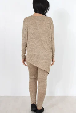 Rebellious Fashion Camel V Neck Asymmetric Loungewear Set-Kimi