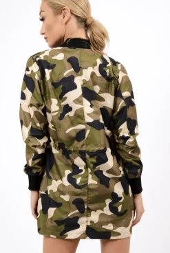 Rebellious Fashion Camo Bomber Style Long Jacket - Brea