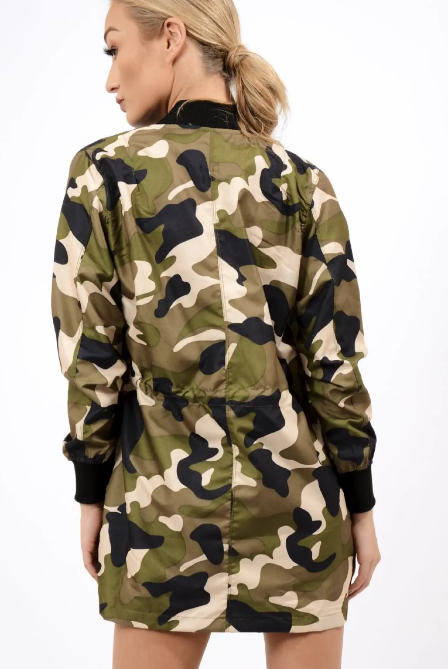 Rebellious Fashion Camo Bomber Style Long Jacket - Brea