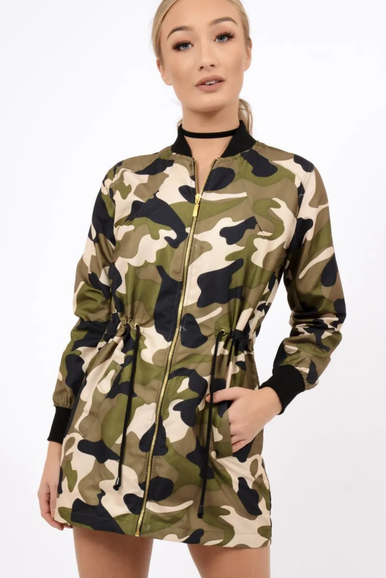 Rebellious Fashion Camo Bomber Style Long Jacket - Brea