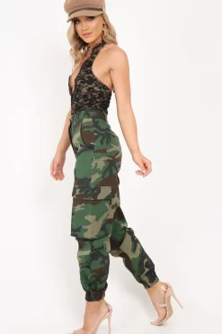 Rebellious Fashion Camo Cuffed Cargo Pants - Galya