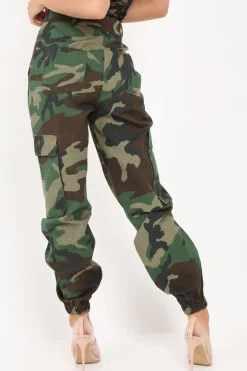 Rebellious Fashion Camo Cuffed Cargo Pants - Galya