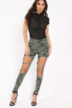 Rebellious Fashion Camo Distressed Skinny Jeans - Rosaura