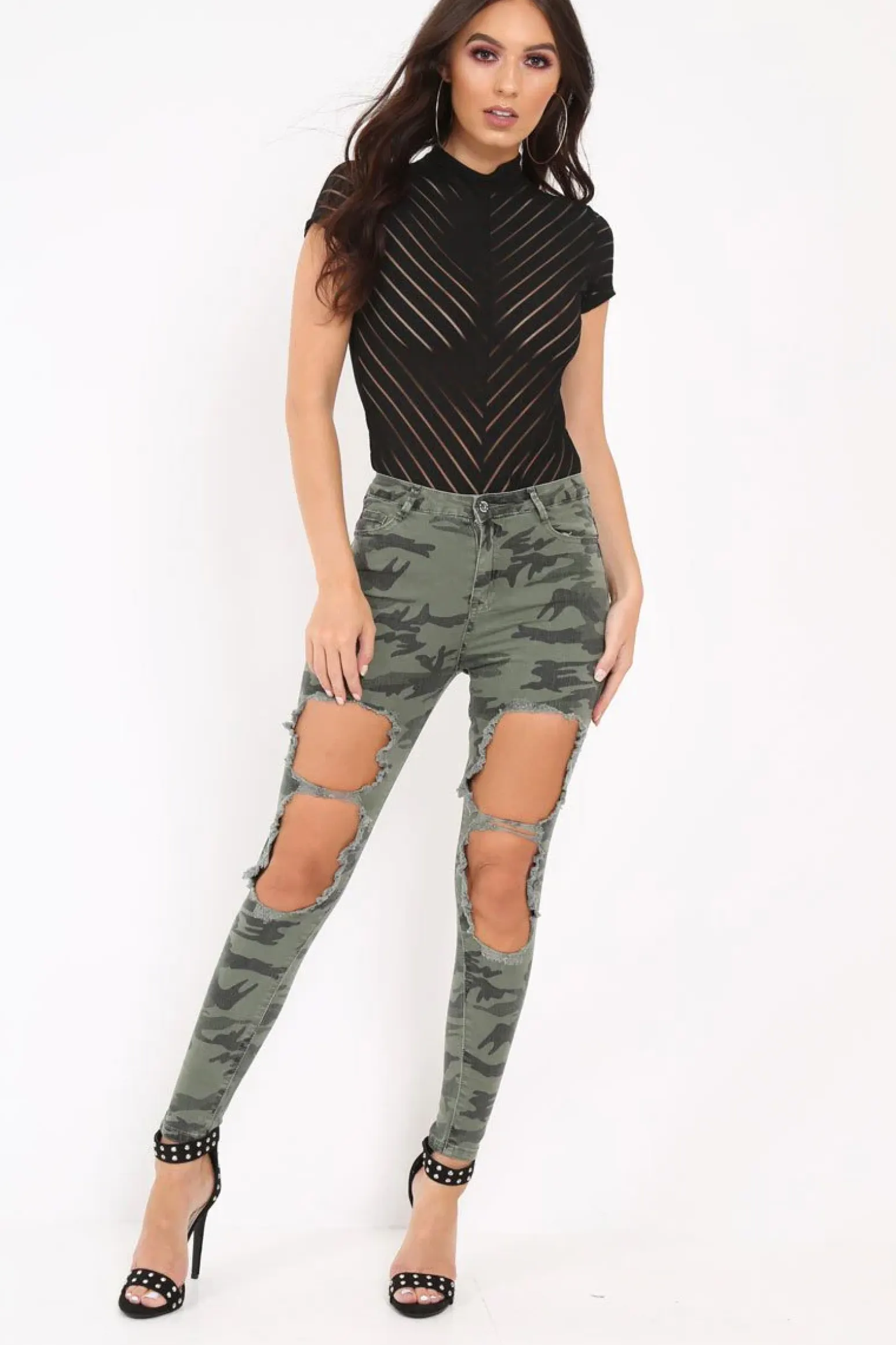 Rebellious Fashion Camo Distressed Skinny Jeans - Rosaura