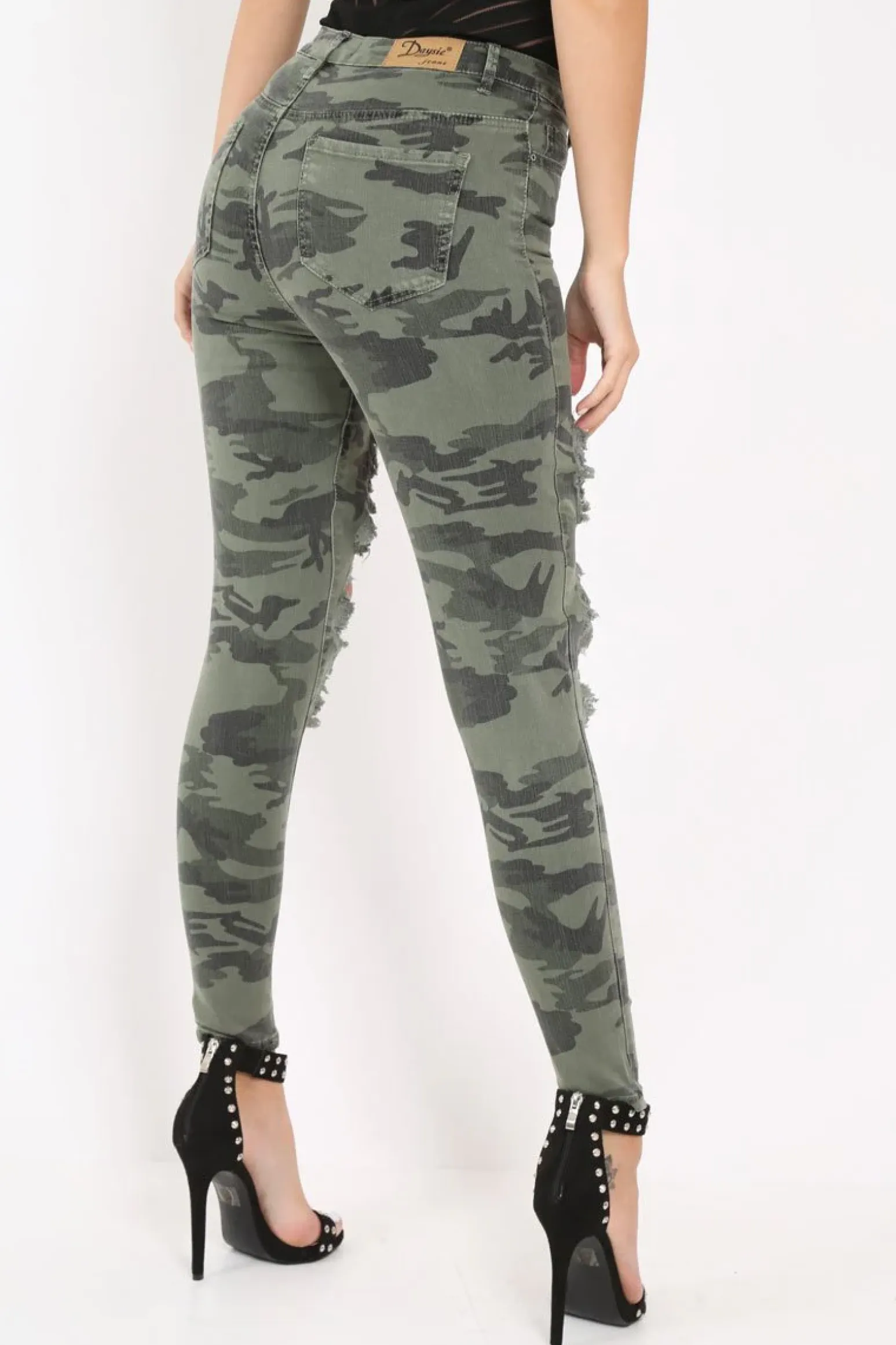 Rebellious Fashion Camo Distressed Skinny Jeans - Rosaura