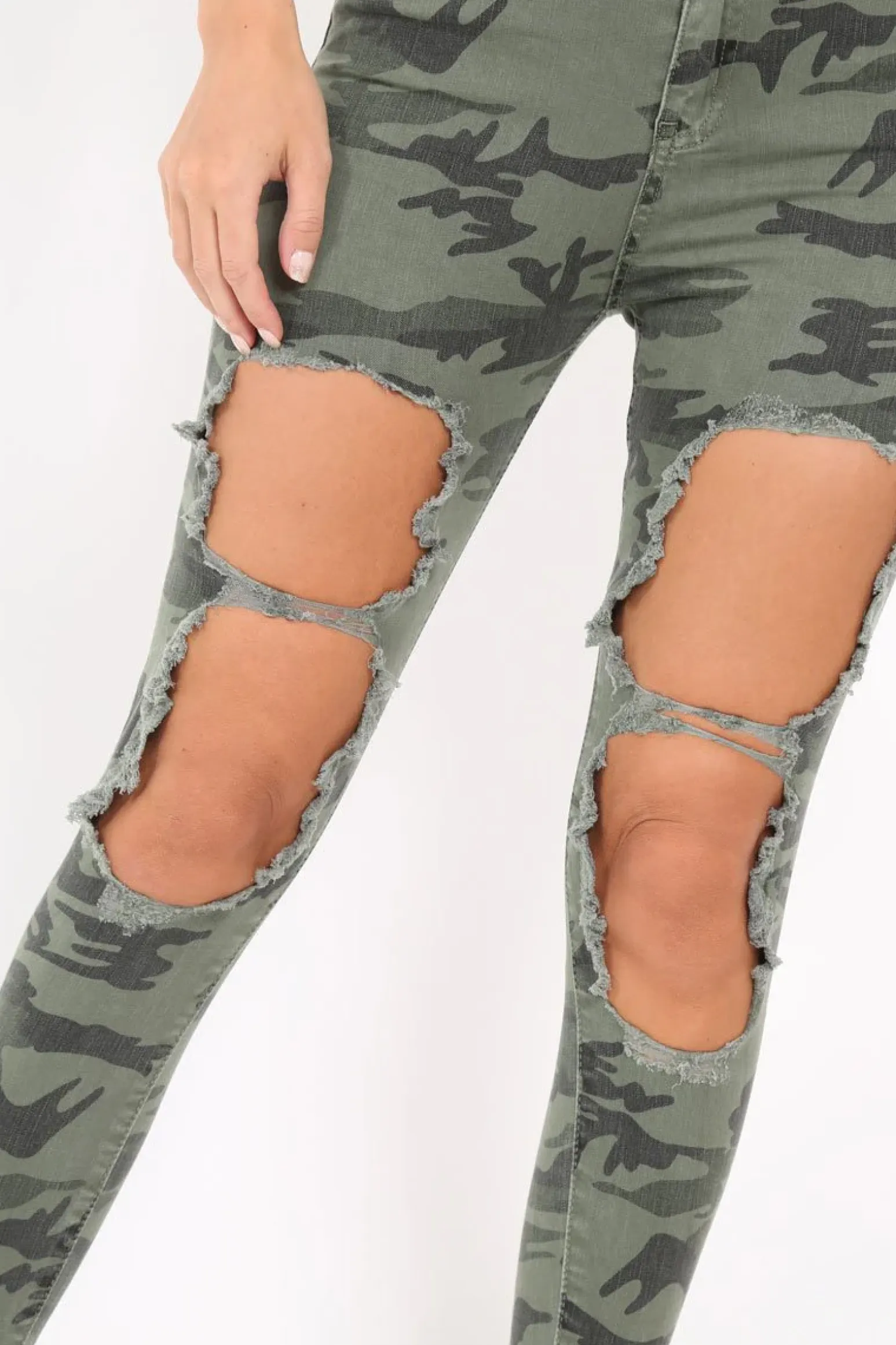 Rebellious Fashion Camo Distressed Skinny Jeans - Rosaura