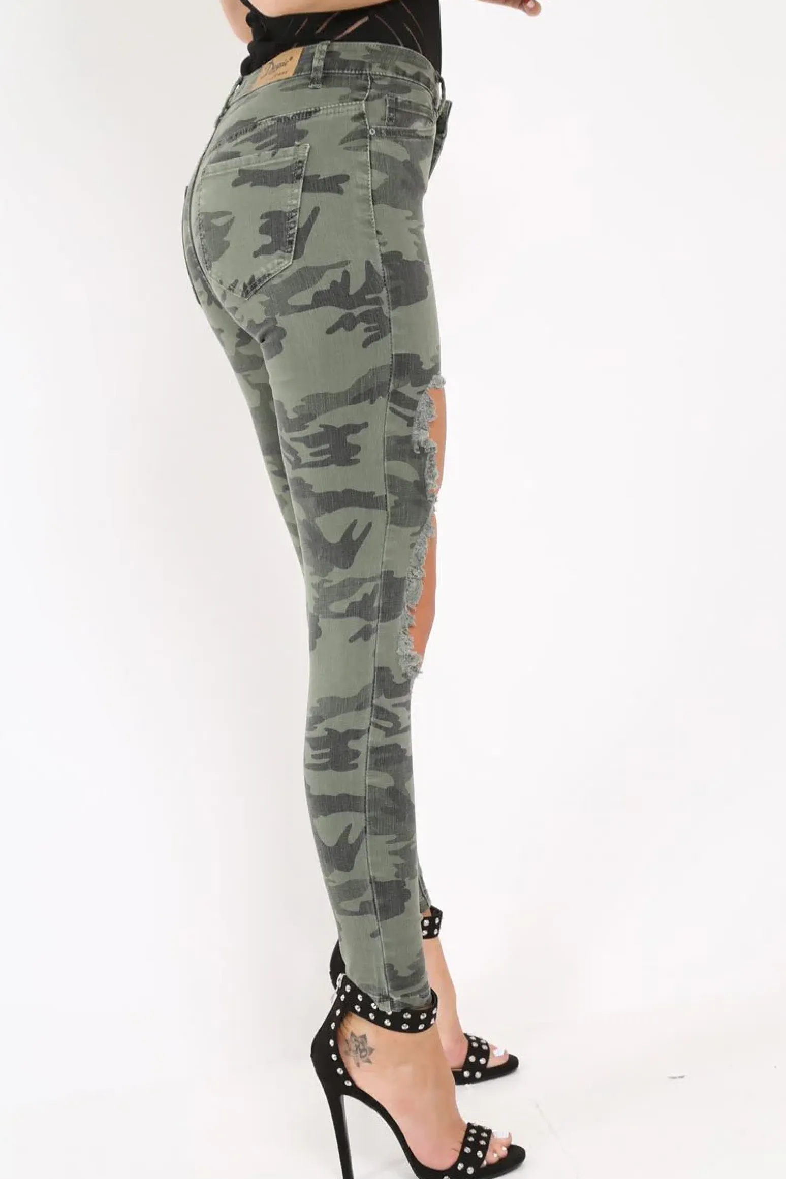 Rebellious Fashion Camo Distressed Skinny Jeans - Rosaura