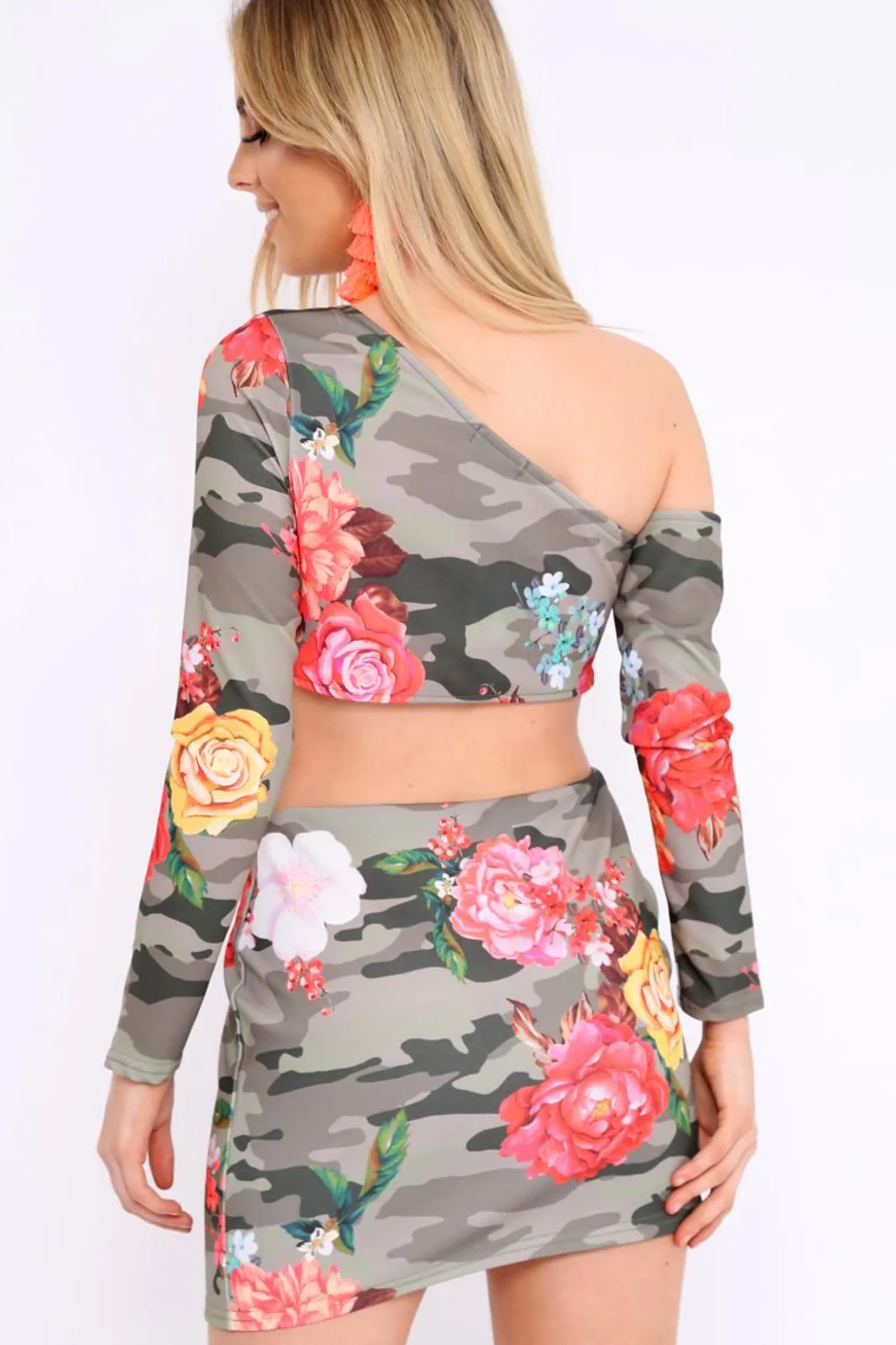Rebellious Fashion Camo Floral Mini Skirt and Crop Top Co-ord - Rhona