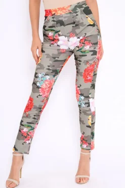 Rebellious Fashion Camo Floral Tapered Trousers - Jasmyn