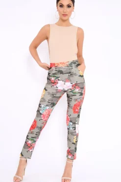 Rebellious Fashion Camo Floral Tapered Trousers - Jasmyn