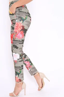 Rebellious Fashion Camo Floral Tapered Trousers - Jasmyn